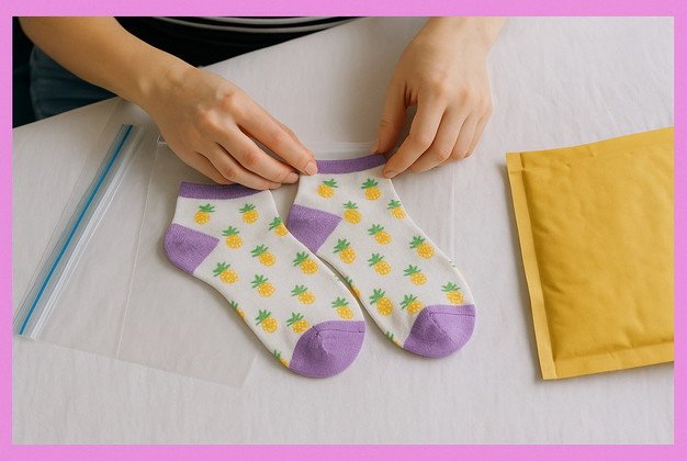 Seller folding socks for shipping